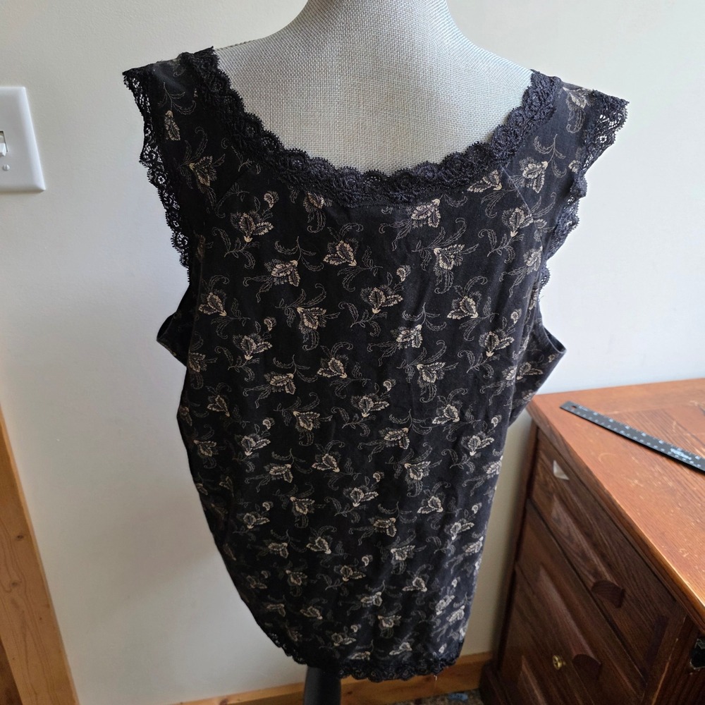 Vintage Faded Glory Y2K Babydoll Tank Black Floral Lace Dark Coquette 22W 24W - Picture 3 of 7